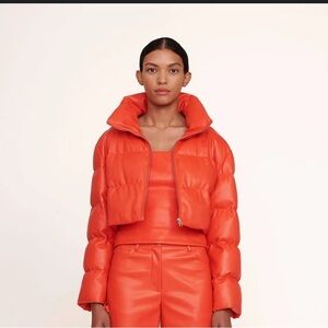STAUD CROPPED ACE COAT | CHERRY VEGAN LEATHER PUFFER